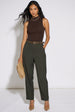 Dark Green Tapered Belted Trouser by Gini London