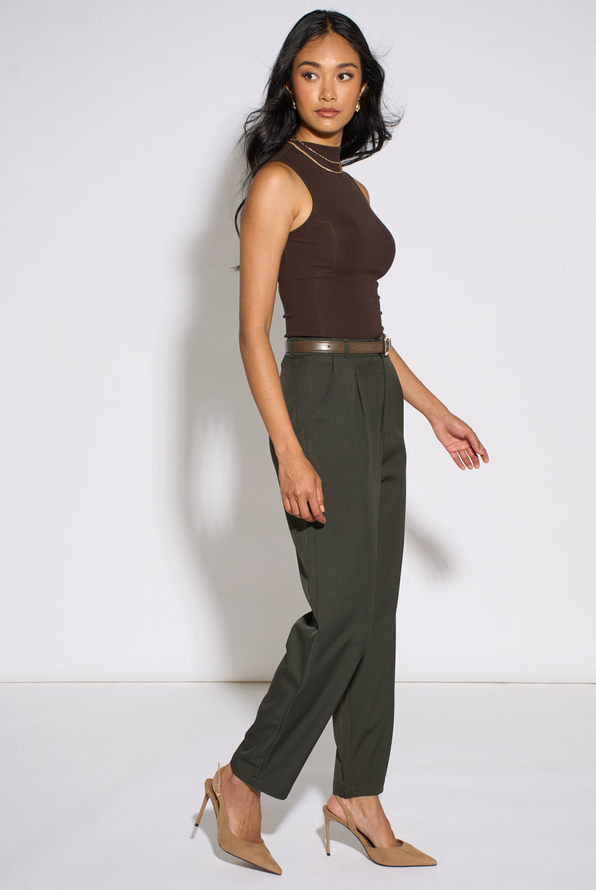 Dark Green Tapered Belted Trouser GL2322