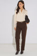 Brown Cord Straight Leg Trousers by Gini London