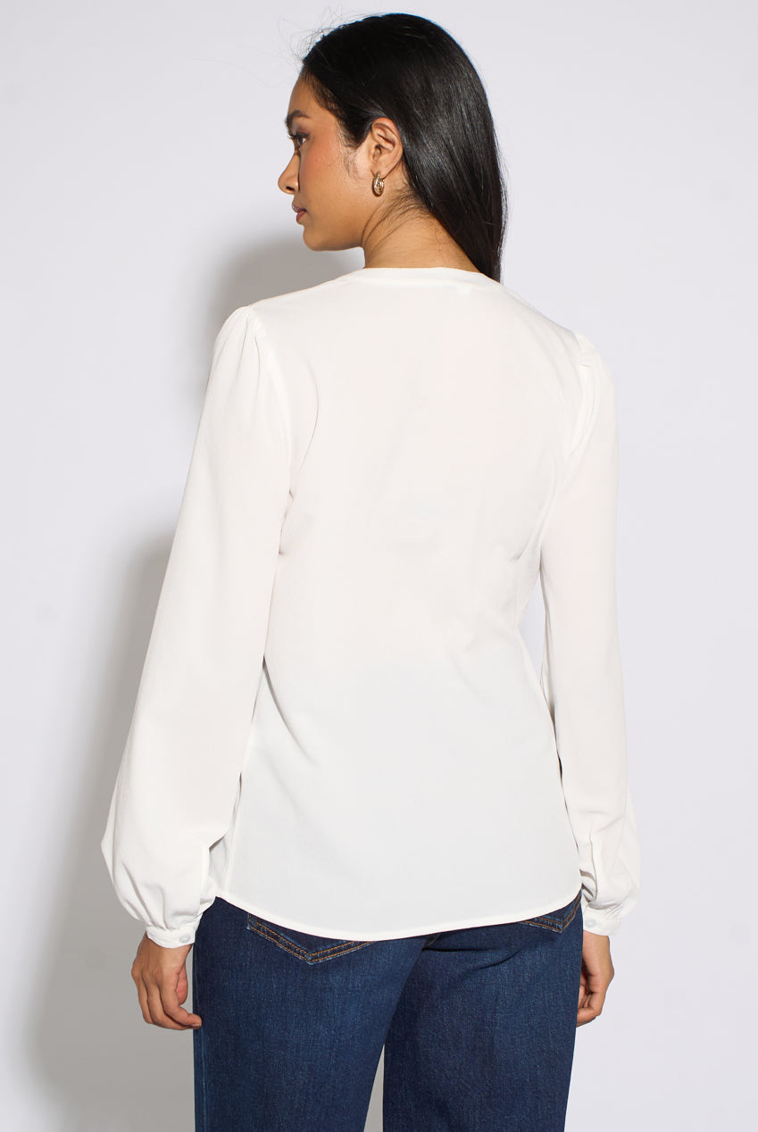 White Long Sleeve Broderie Cotton Top Blouse GL2328