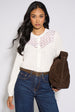 White Long Sleeve Broderie Cotton Top Blouse by Gini London