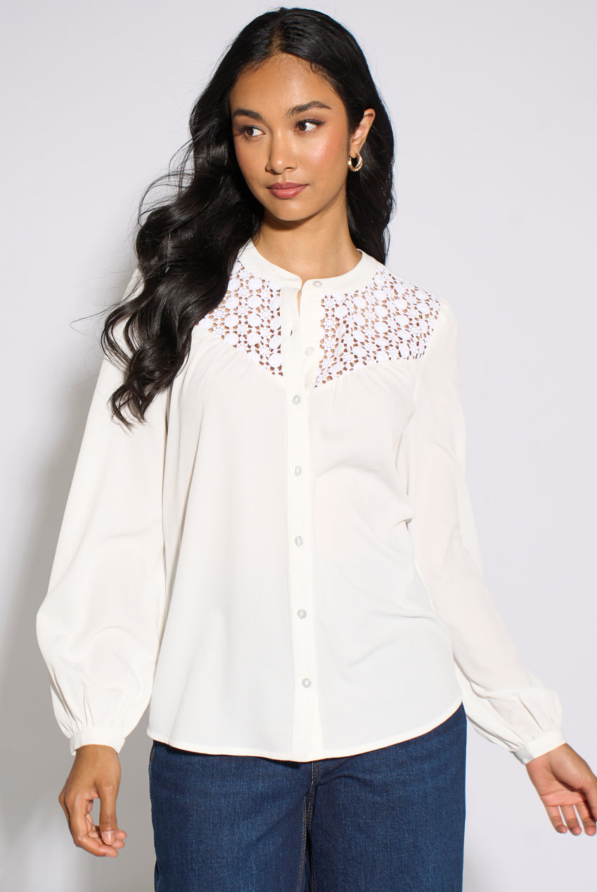 White Long Sleeve Broderie Cotton Top Blouse GL2328
