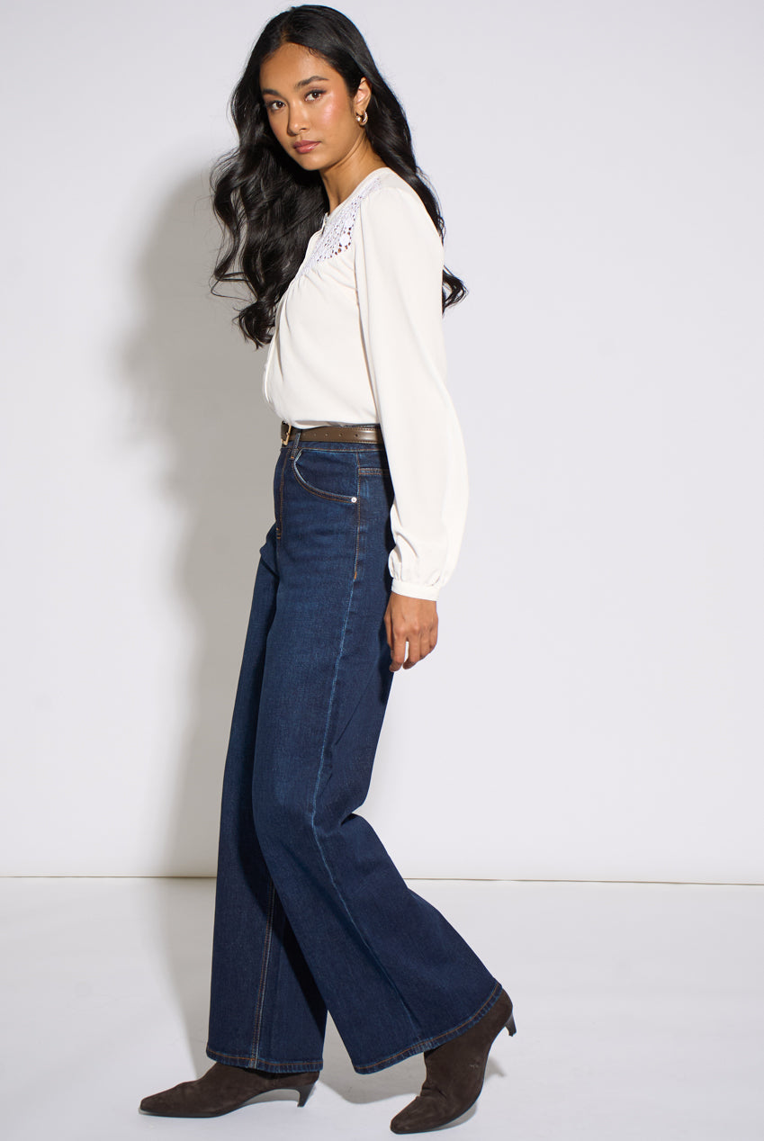 White Long Sleeve Broderie Cotton Top Blouse GL2328