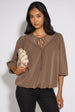 Mocha Lace Trim Bubble Hem Blouse by Gini London