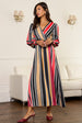 Multi Stripe Satin Wrap Midaxi Dress by Gini London