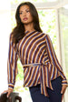 Brown Diagonal Stripe Sparkle Belted Blouse by Gini London