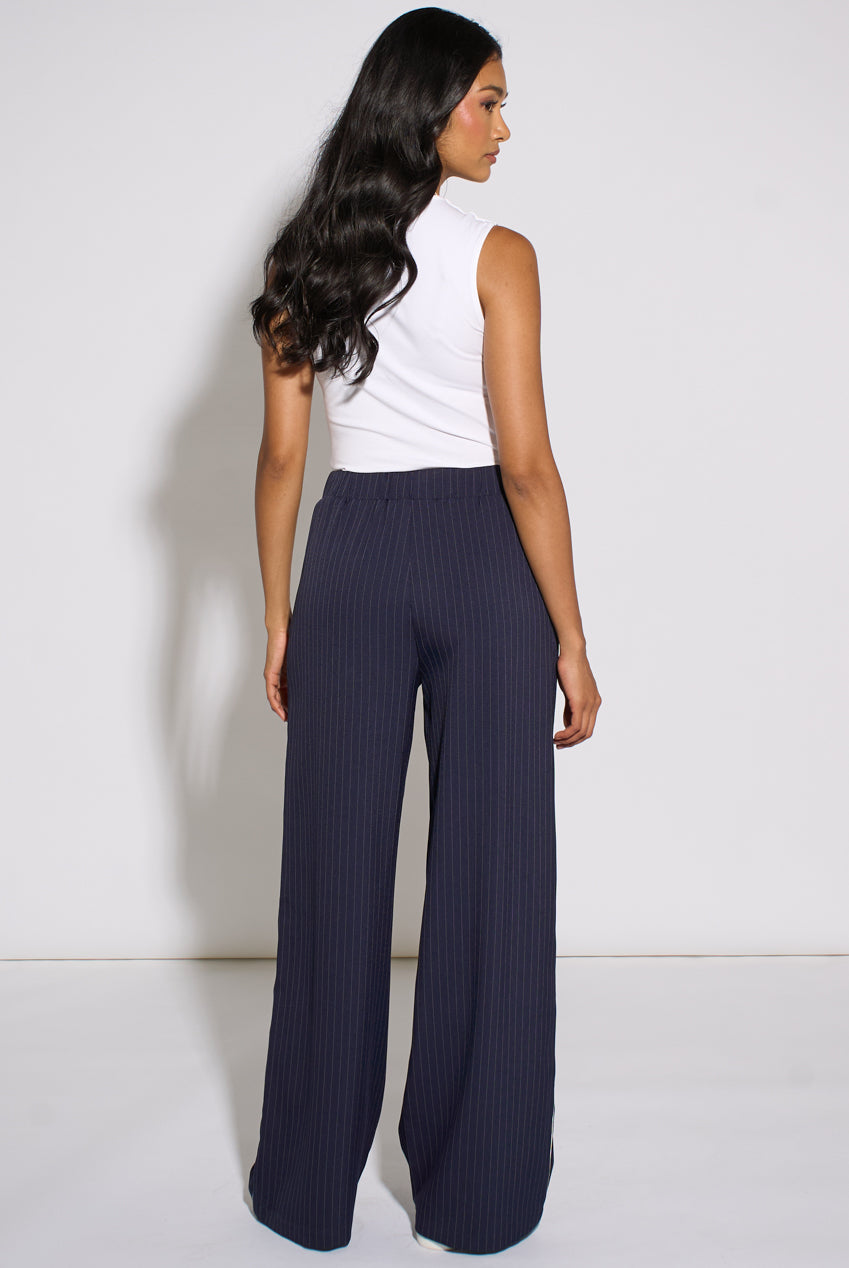 Navy Drawstring Pinstripe Wide Leg Jogger GL2336