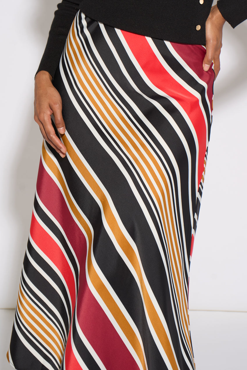 Black Stripe Satin Biased Midi Skirt GL2337