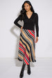 Black Stripe Satin Biased Midi Skirt by Gini London