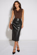 Black Faux Leather Ruched Side Pencil Skirt by Gini London