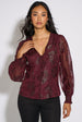 Plum Floral Sparkle Jacquard Blouse by Gini London