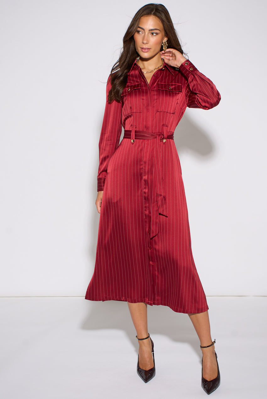 Mulberry Pinstripe Shirt Utility Belted Shirt Dress GL2342