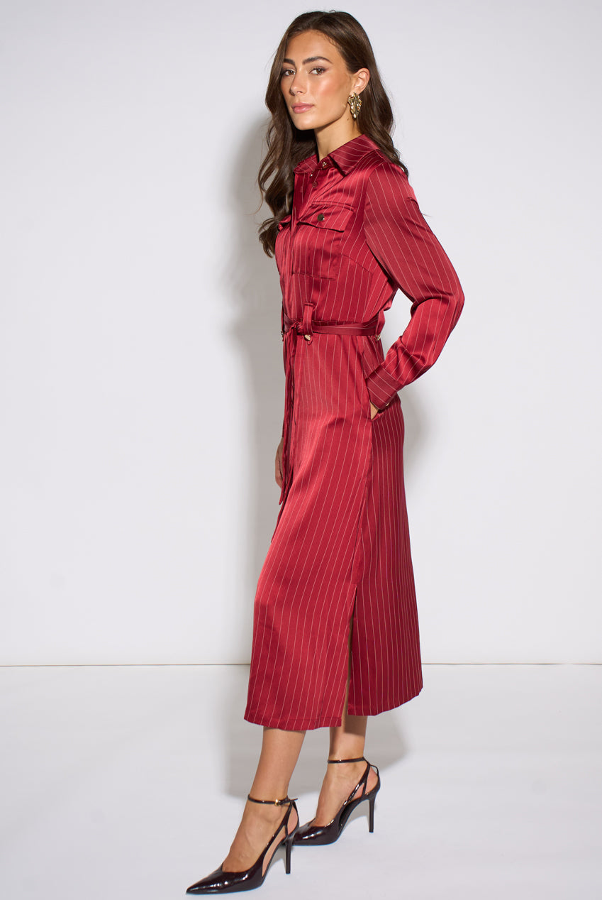 Mulberry Pinstripe Shirt Utility Belted Shirt Dress GL2342