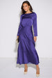 Blue Spot Long Sleeves Satin Midi Dress by Gini London