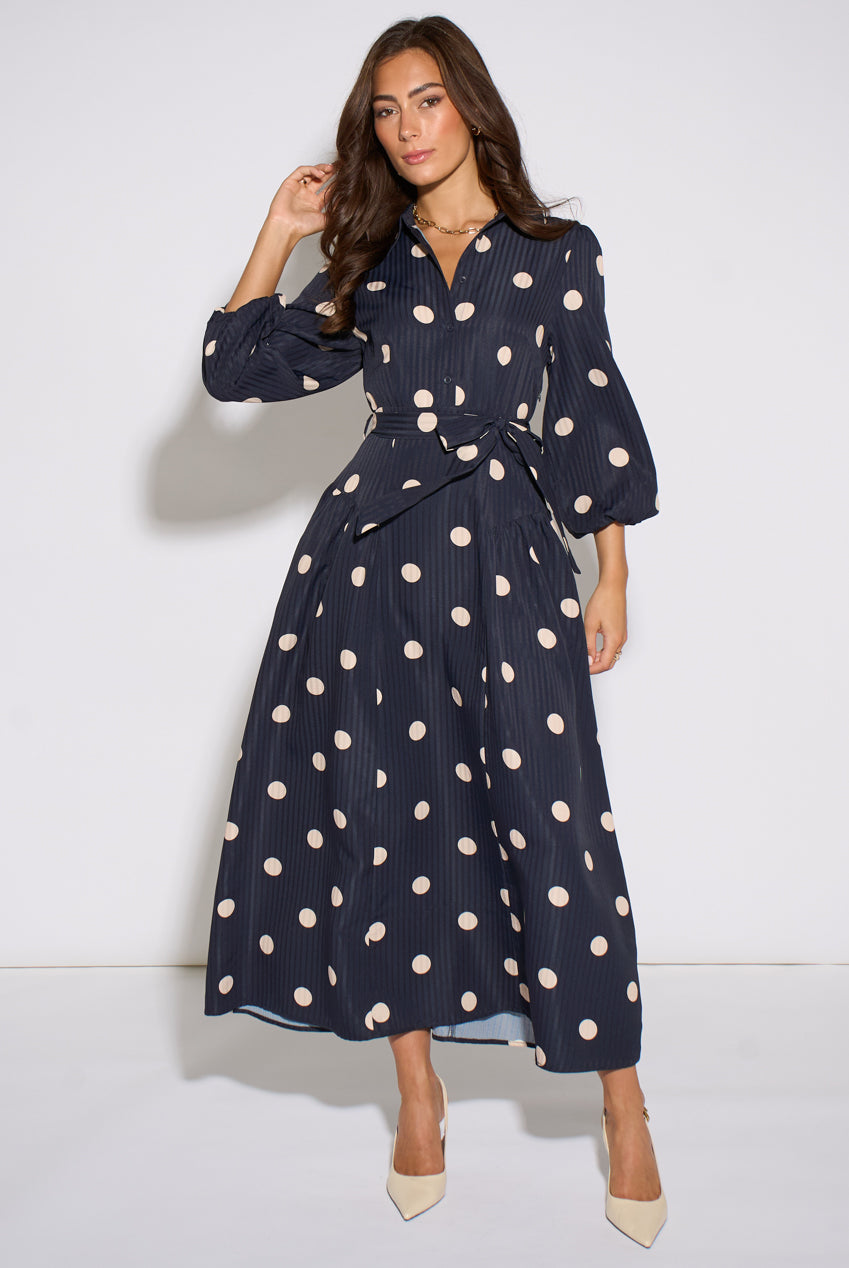 Navy Spot Jacquard Fit And Flare Dress GL2346