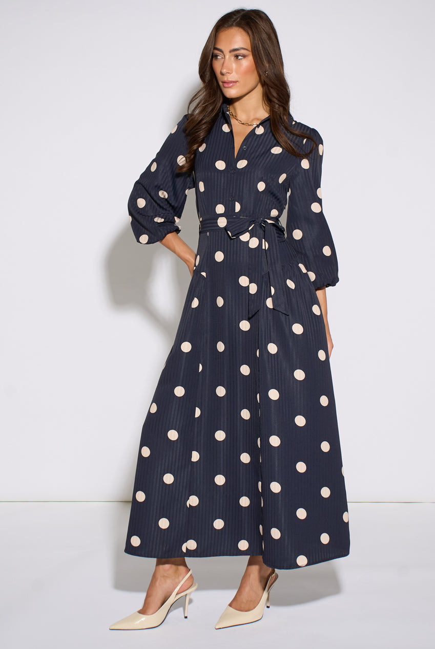 Navy Spot Jacquard Fit And Flare Dress GL2346