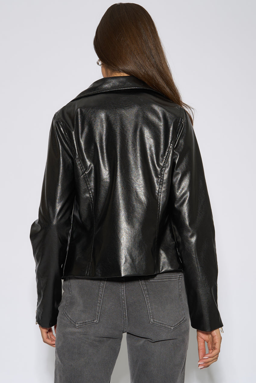 Black Faux Leather Biker Jacket GL2347