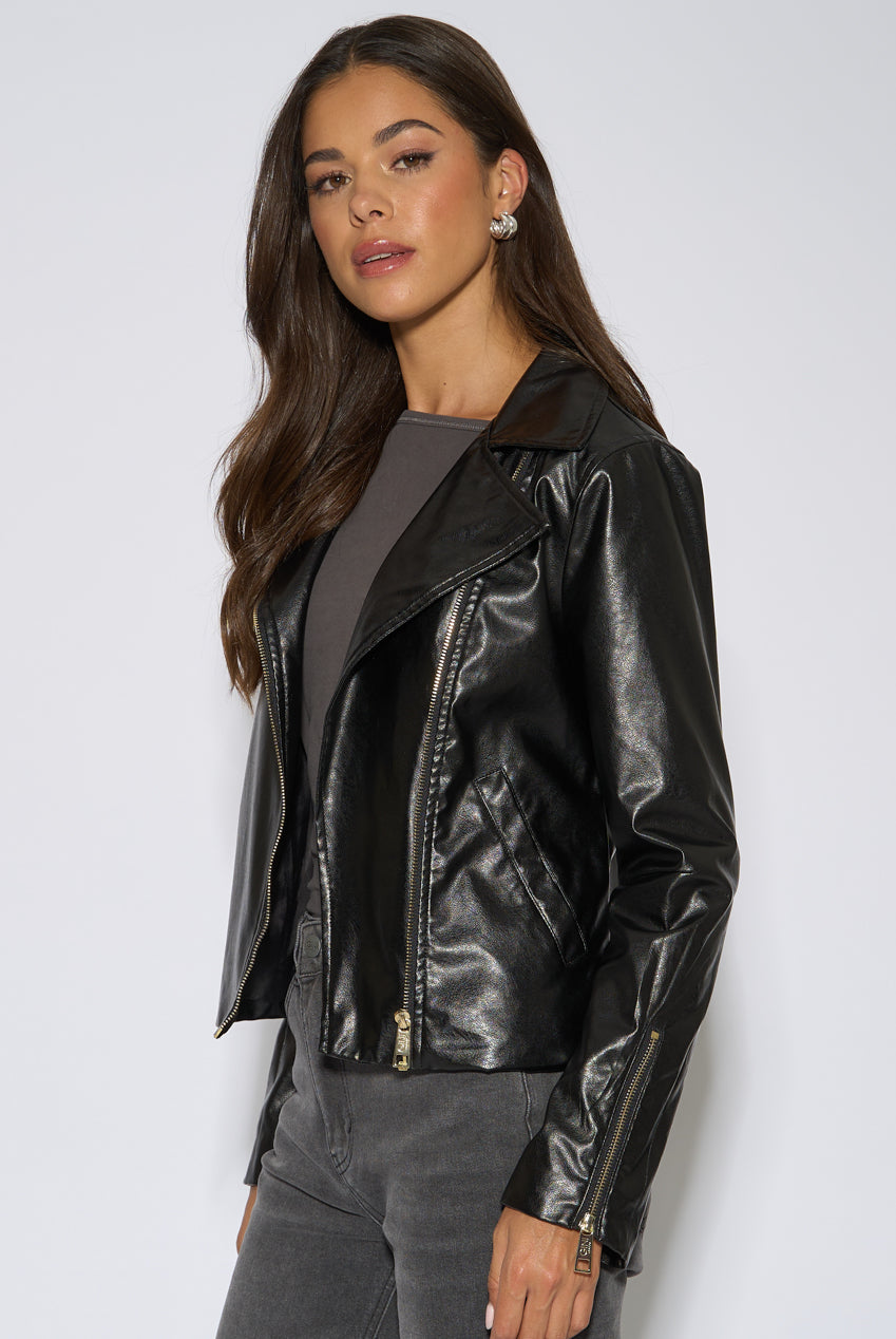 Black Faux Leather Biker Jacket GL2347