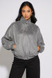 Grey Faux Suede Funnel Neck Bomber Jacket by Gini London