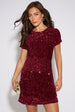 Mulberry Sequin Velour Shift Mini Dress by Gini London