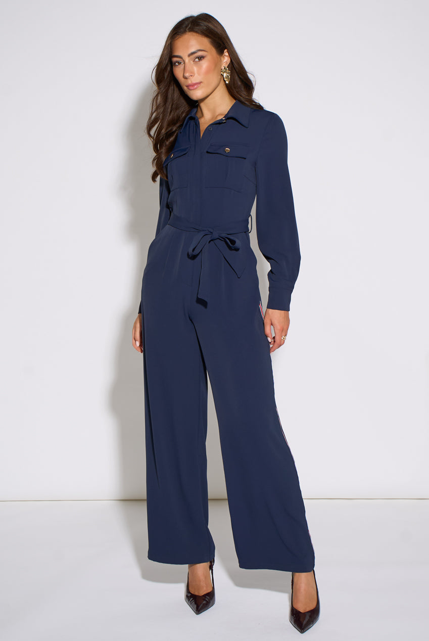 Navy Long Sleeves Side Strip Detail Jumpsuit GL2353