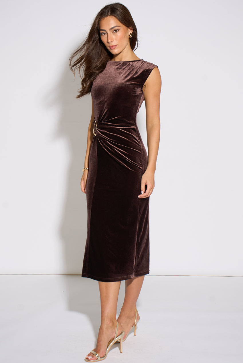 Brown Velour Hardware Midi Dress GL2354