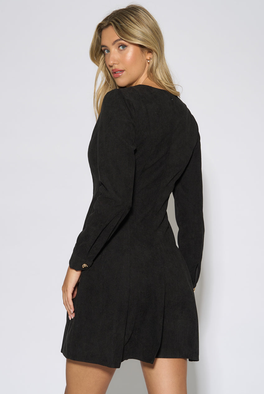 Black Gold Button Cord Mini Dress GL2355