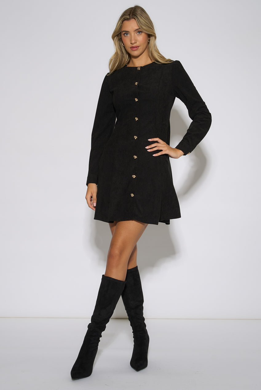 Black Gold Button Cord Mini Dress GL2355