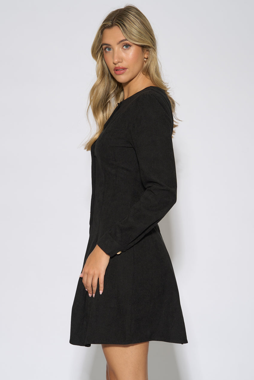 Black Gold Button Cord Mini Dress GL2355