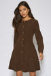 Dark Brown Gold Button Cord Mini Dress by Gini London