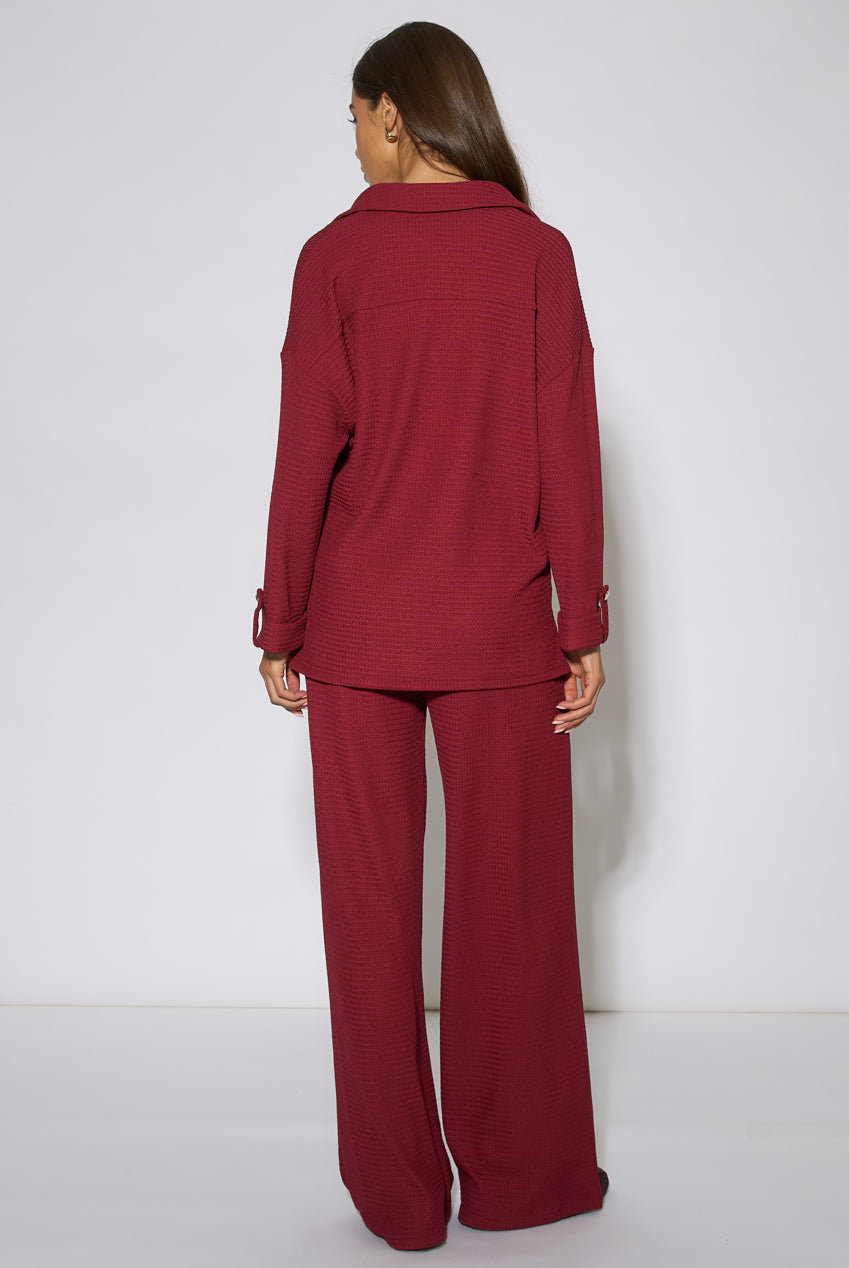 Mulberry Textured V Neck Roll Up Sleeves Top GL2368