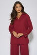 Mulberry Textured V Neck Roll Up Sleeves Top by Gini London