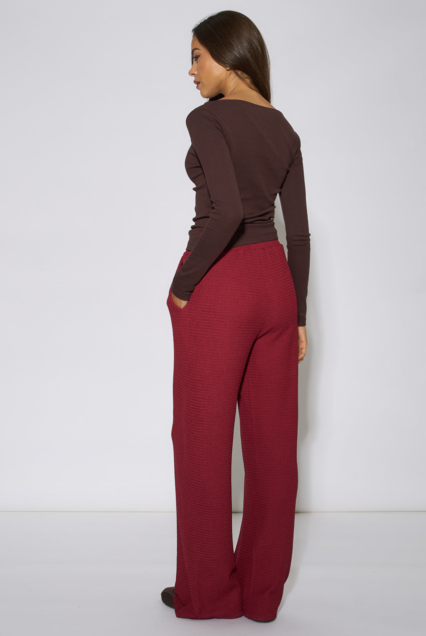 Mulberry Textured Elasticated Waist Wide Leg Trousers GL2369