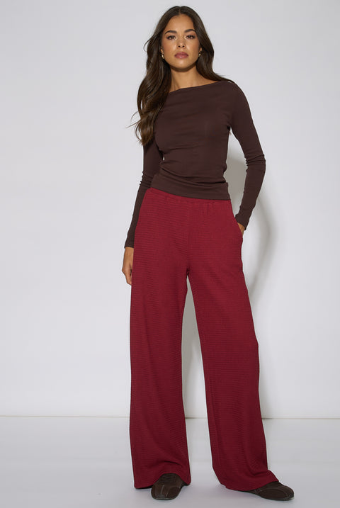 Mulberry Textured Elasticated Waist Wide Leg Trousers by Gini London