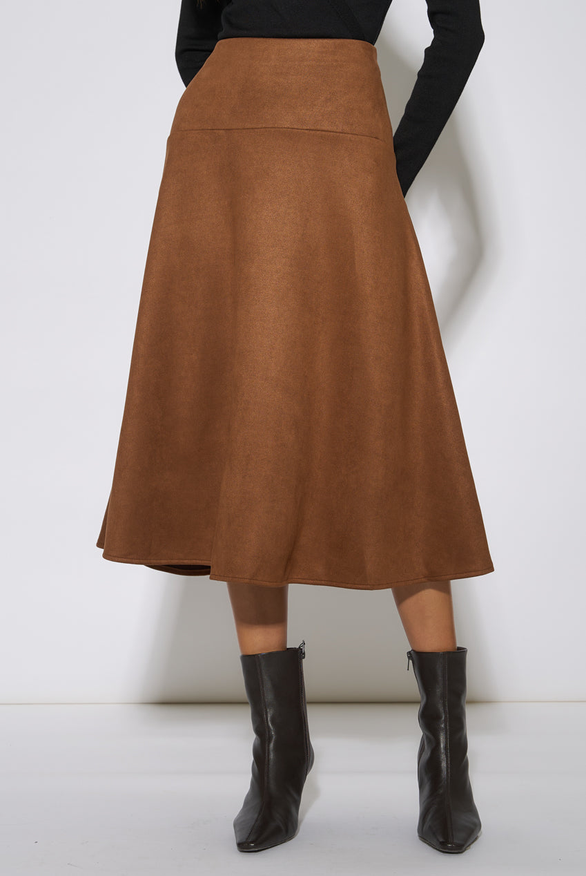 Tan Suede A Line Midi Skirt GL2372