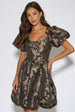 Black Floral Jacquard Puff Ball Mini Dress by Gini London