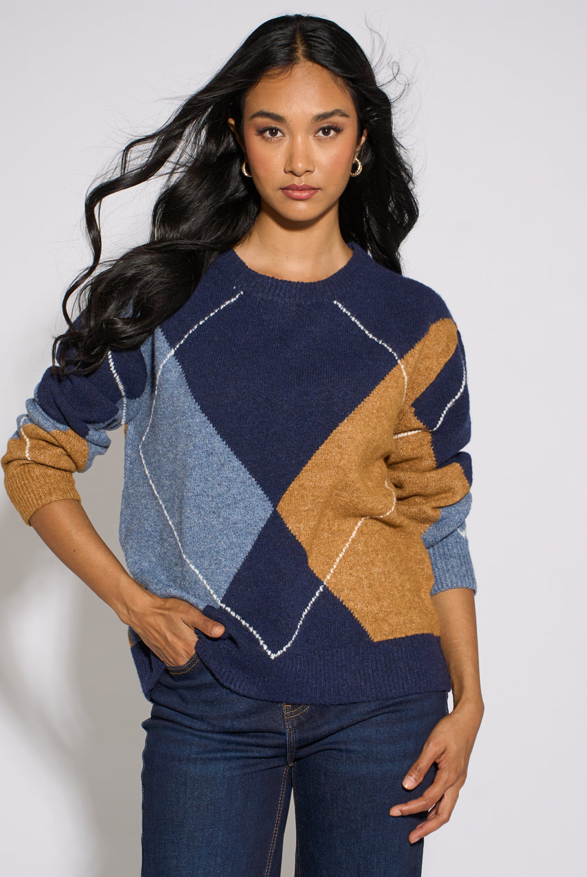Navy Argyle Long Sleeve Jumper GL2380