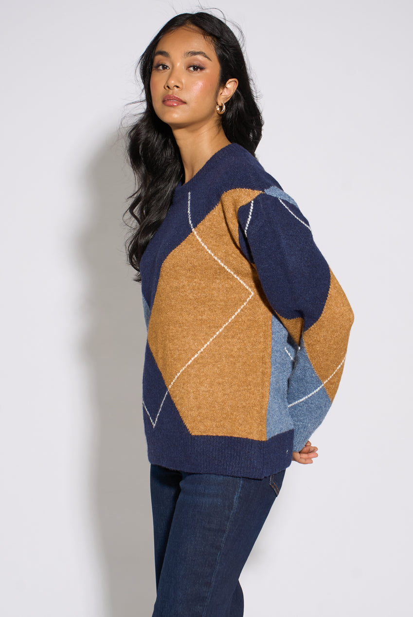 Navy Argyle Long Sleeve Jumper GL2380