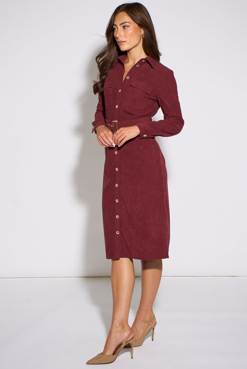 Mulberry Cord Belted Longline Shirt Dress GL2384