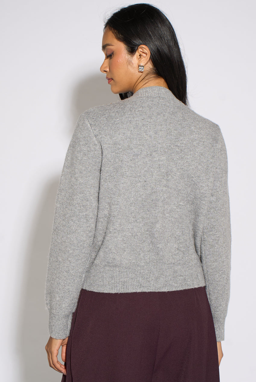Grey Marl Diamante Embedded Knit Cardigan GL2386