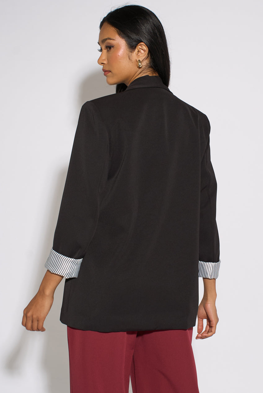 Black Contrast Sleeve Edge To Edge Blazer GL2388