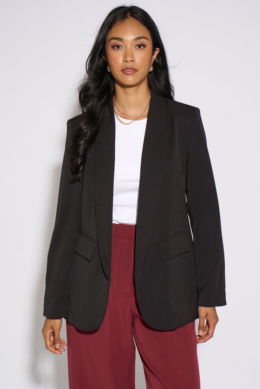 Black Contrast Sleeve Edge To Edge Blazer GL2388