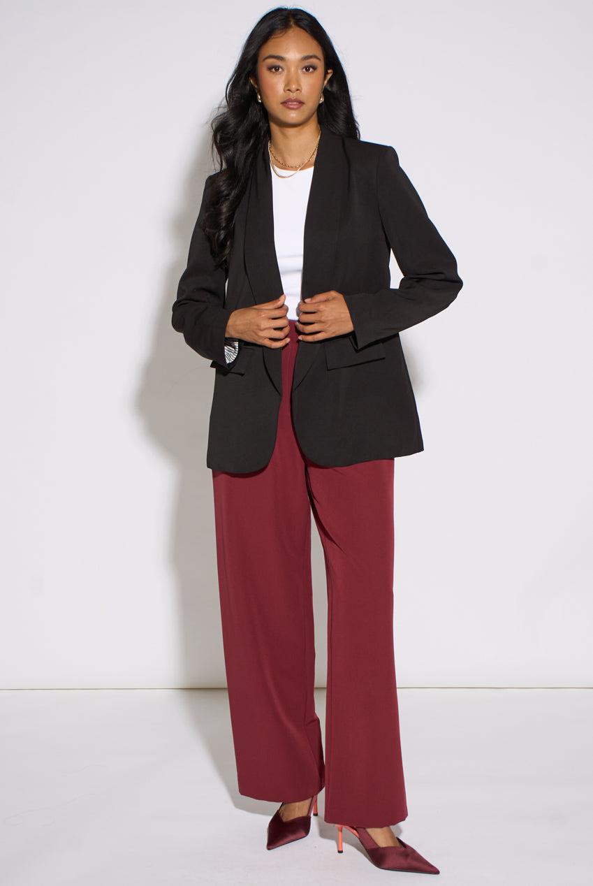 Black Contrast Sleeve Edge To Edge Blazer GL2388