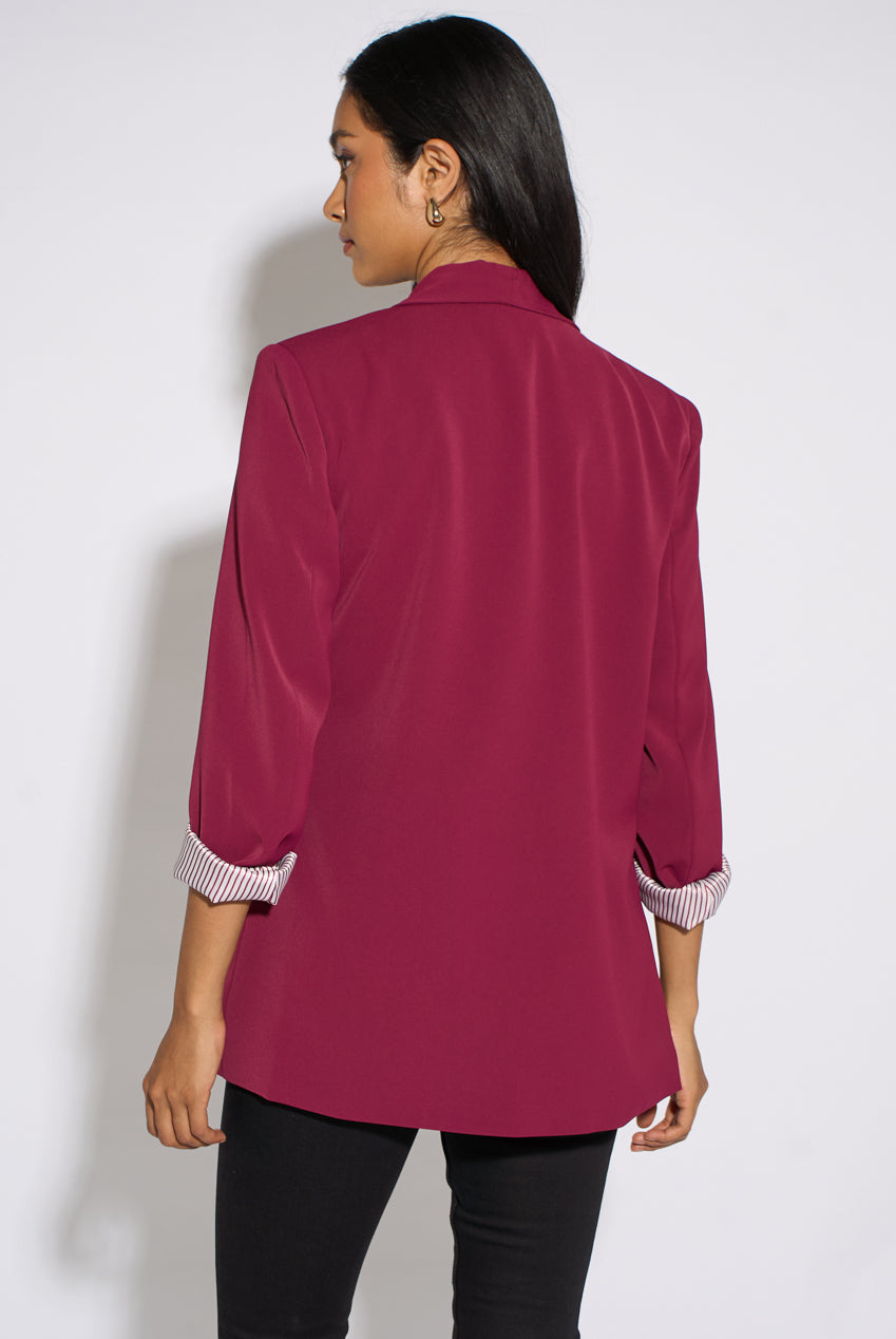 Mulberry Contrast Sleeve Edge To Edge Blazer GL2388
