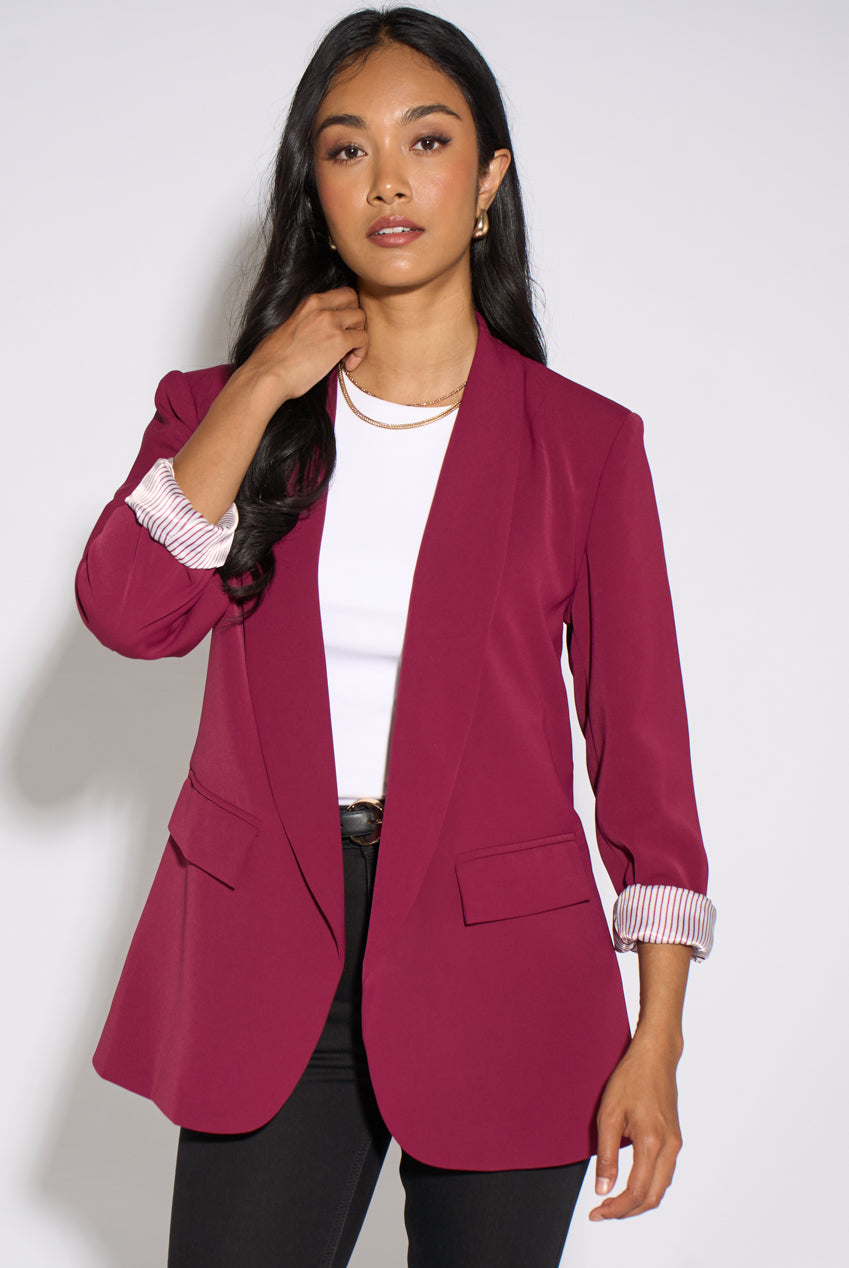 Mulberry Contrast Sleeve Edge To Edge Blazer GL2388