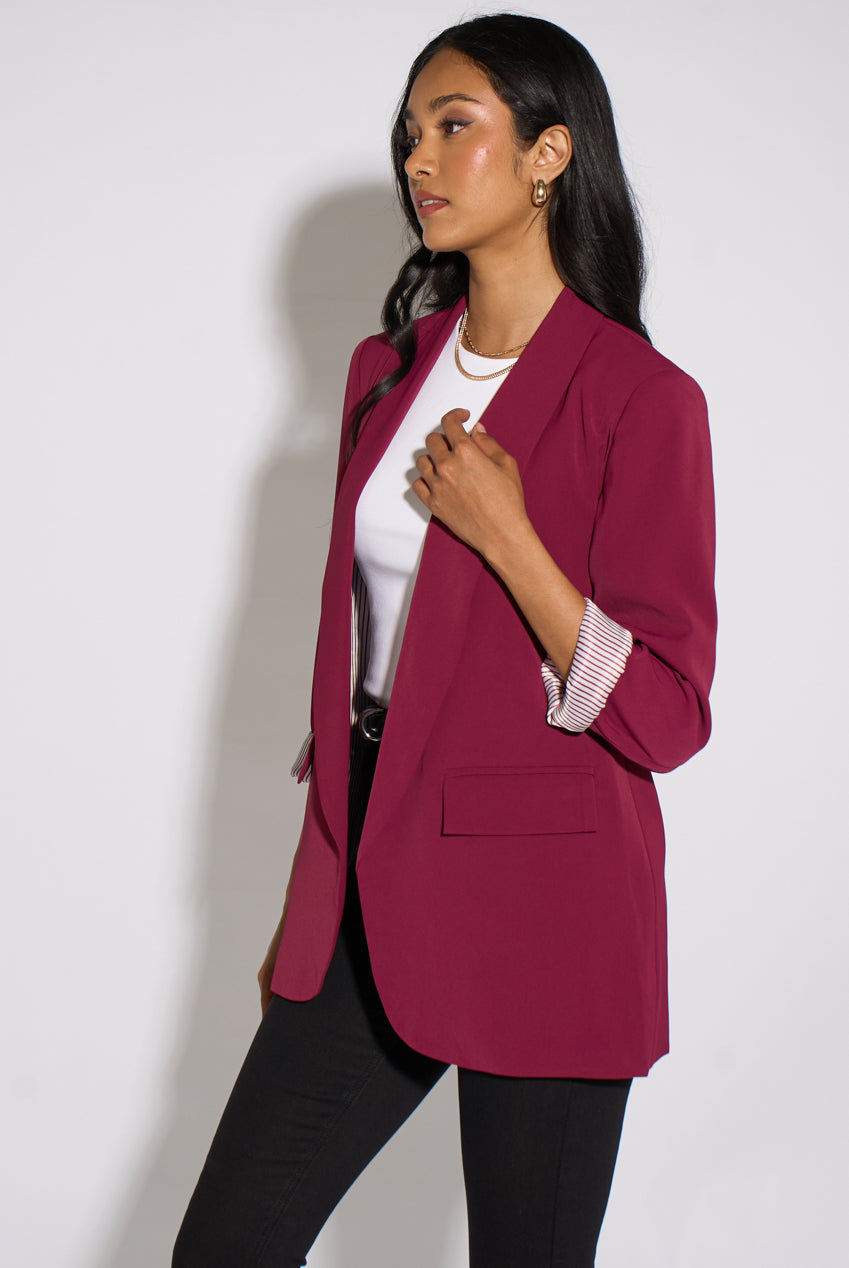 Mulberry Contrast Sleeve Edge To Edge Blazer GL2388