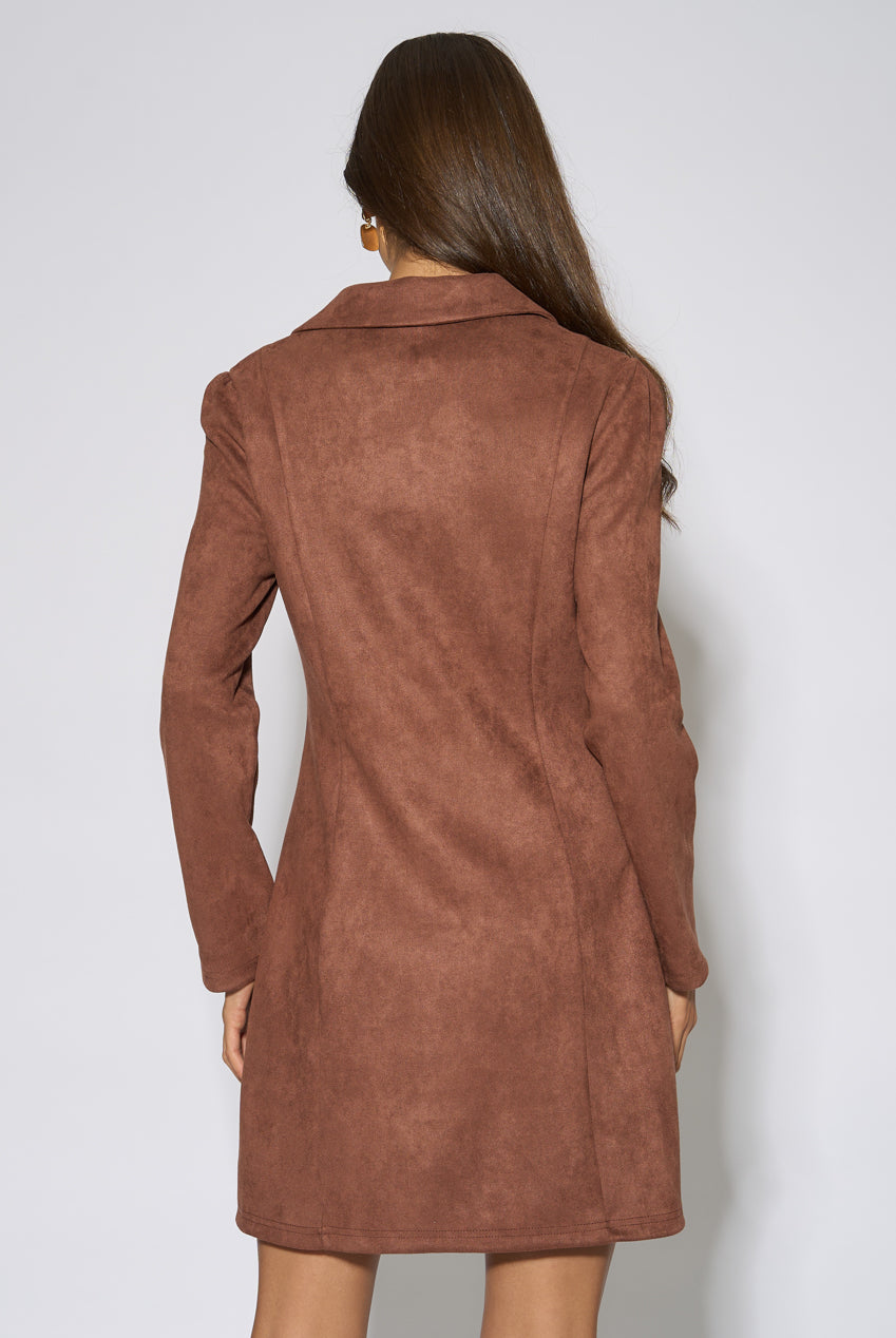 Brown Faux Suede Zip Front Mini Dress GL2390