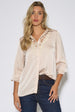 Champagne Lace Trim Neckline Long-Sleeve Shirt by Gini London