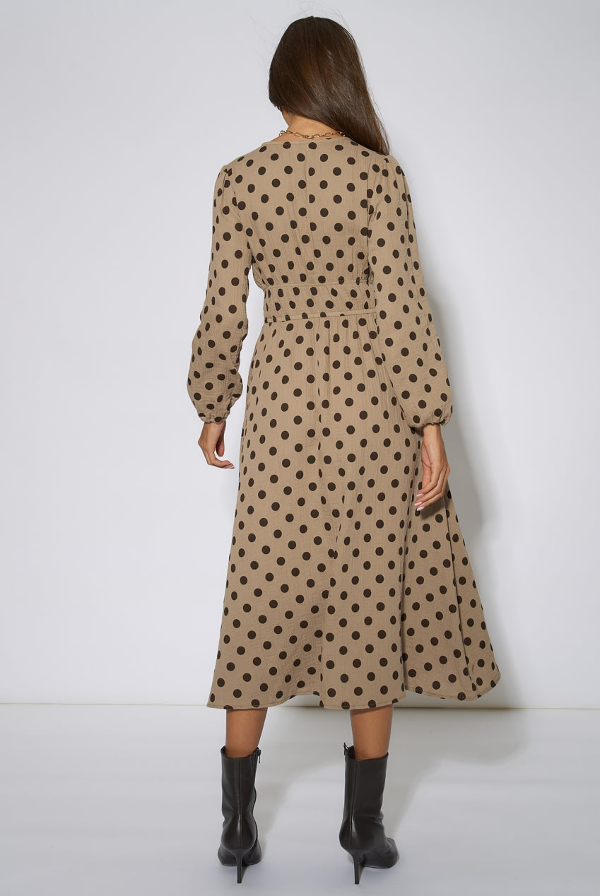 Beige Cotton Spot Skater Midi Dress GL2395