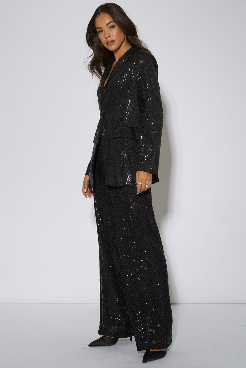 Black Sequin Wide Leg Trouser GL2397